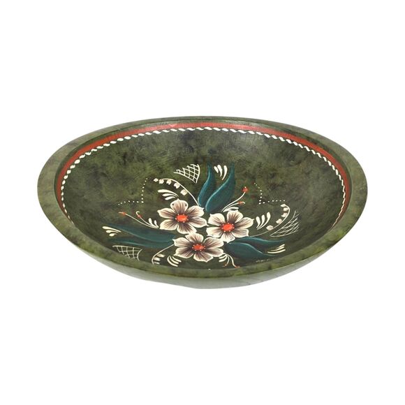 Hand Painted Floral Wooden Bowl: Rustic Centerpiece Decor - Picture 2 of 7